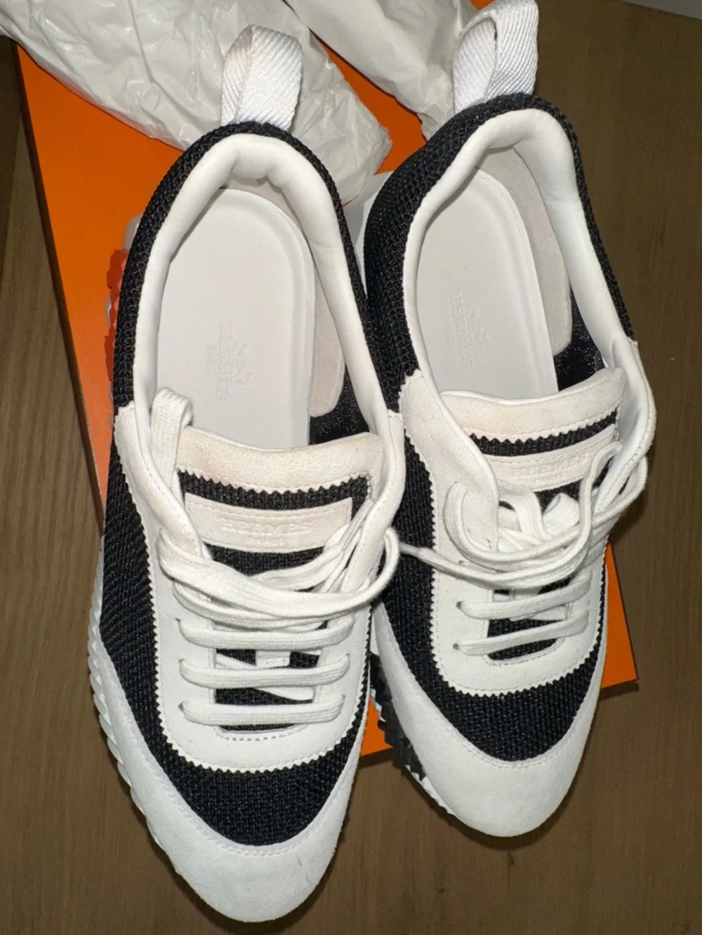 Authentic Hermes Bouncing Sneaker Black, White & Orange Platform - Picture 6 of 15